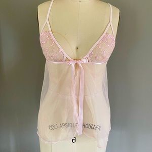 Vintage Fredericks Pink Embroidered Chiffon Chemise